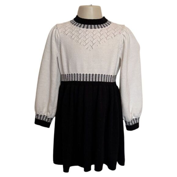 Janie & Jack Black and White Fair Isle Sweater Dress Size 3T - Picture 3 of 8